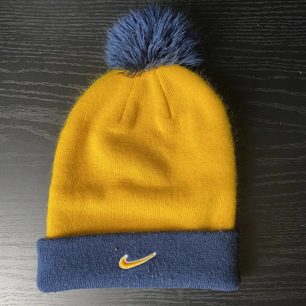Nike WVU Mountaineers Beanie Yellow Blue Pom Knit Cap